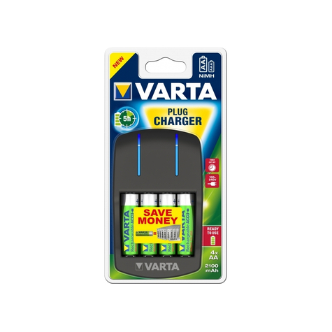 Varta Easy Plug-Oplader Voor Aa, Aaa Incl. 4x Oplaadbare Batterij Mignon Aa (2100 Mah)