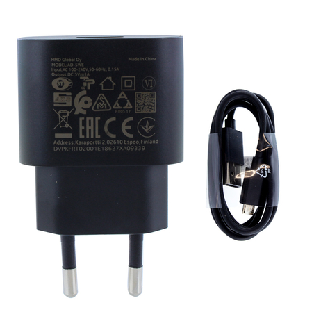 nokia ad-5we- snel opladen voedingsadapter/lader kabel/lader micro usb zwart 1000mah