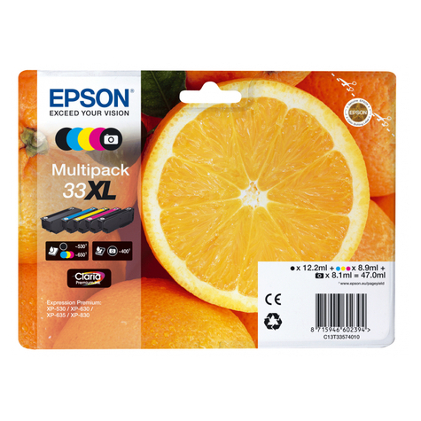 Epson Orange Multipack 5-Kleuren 33xl Claria Premium Inkt Originele Inkt Op Kleurstofbasis / Inkt Op Pigmentbasis Zwart Cyaan Magenta Foto Zwart Geel Epson - Expression Premium Xp-900 Expression Premium Xp-830 Expression Premium Xp-645 Expre