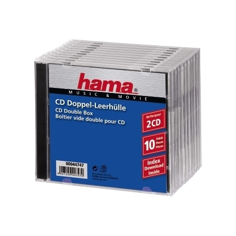 Hama Cd Dubbel Jewel Case Standaard, Pak 10. Cd Capaciteit: 2 Discs, Product Kleur: Transparant