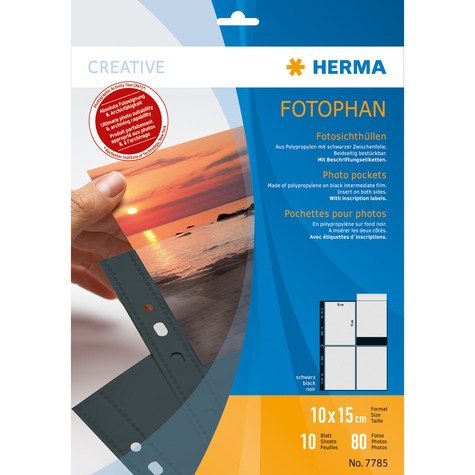 Herma Fotophan Photo Envelopes 10x15 Cm High Black 10 Envelopes - 100 X 150 Mm - Transparent - Polypropylene (Pp) - Portrait - 230 Mm - 310 Mm
