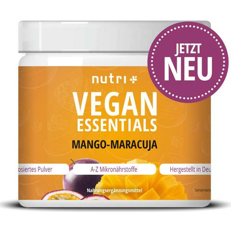 Nutri+ Vegan Essentials Pulver, 300 G Dose, Mango-Maracuja