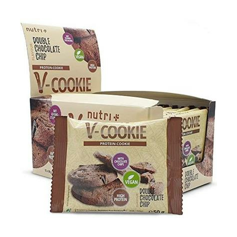 Nutri+ Vegane V-Cookies, 12 X 50 G Protein Cookie, Double Chocolate Chip