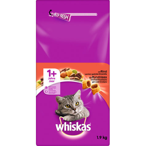 Whiskas,Whis.Dry.Adult 1+ Beef 1,9kg