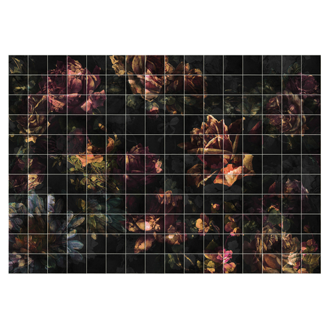 Fleece Fotobehang - Tegels Bloemen - Afmeting 400 X 280 Cm