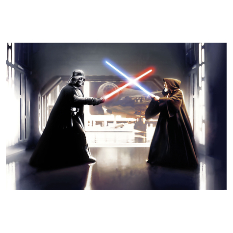 Fleece Fotobehang - Star Wars Vader Vs. Kenobi - Formaat 300 X 200 Cm