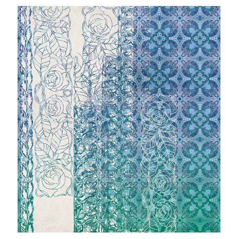 Fleece Fotobehang - Art Nouveau Bleu - Afmeting 250 X 280 Cm