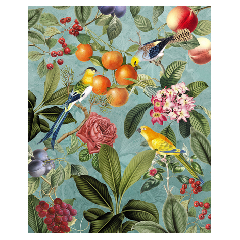 Non-Woven Wallpaper - Birds And Berries - Size 200 X 250 Cm