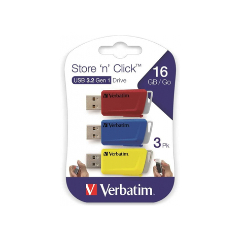 Verbatim Store 'N' Click -Usb 3.2 Gen1 - 3x16 Gb - Rood/Blauw/Geel - 16 Gb
